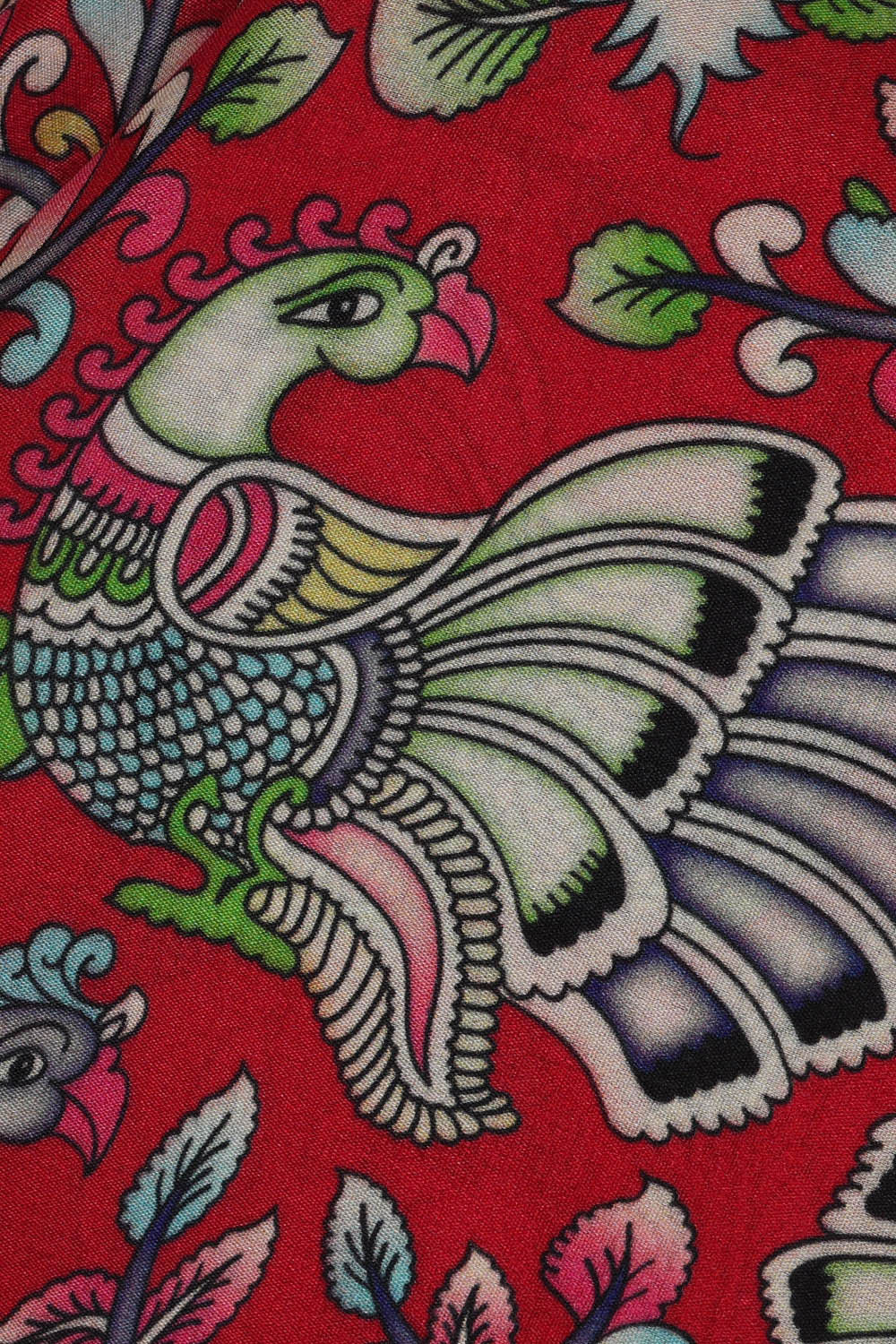 Image of Printed Binny Crepe Red-Dark Green Saree